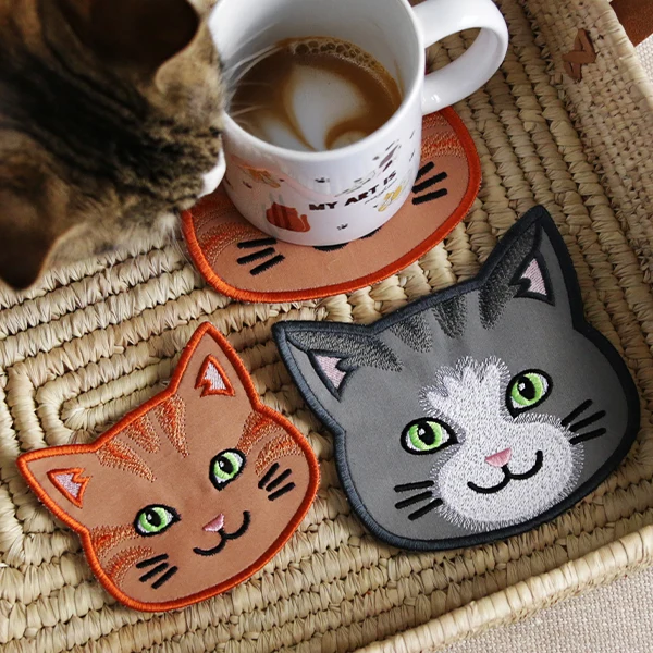 A Cat Face Coasters (In-the-Hoop) Design Pack - Image 3