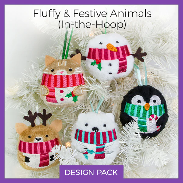 A Fluffy & Festive Animals (In-the-Hoop) Design Pack