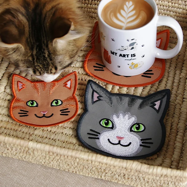 Cat Face Coasters - Orange Tabby (In-the-Hoop) - Image 23