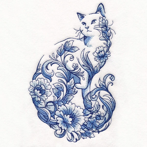 Delft Blue Floral Cat