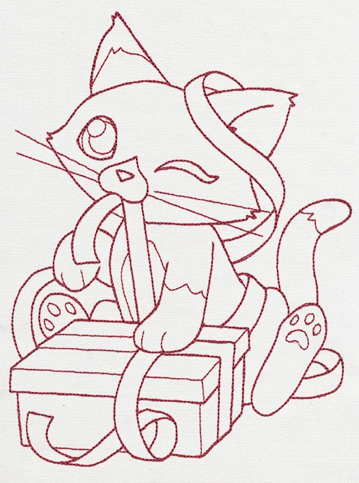 Feline Festive Outlines - Kitty Present