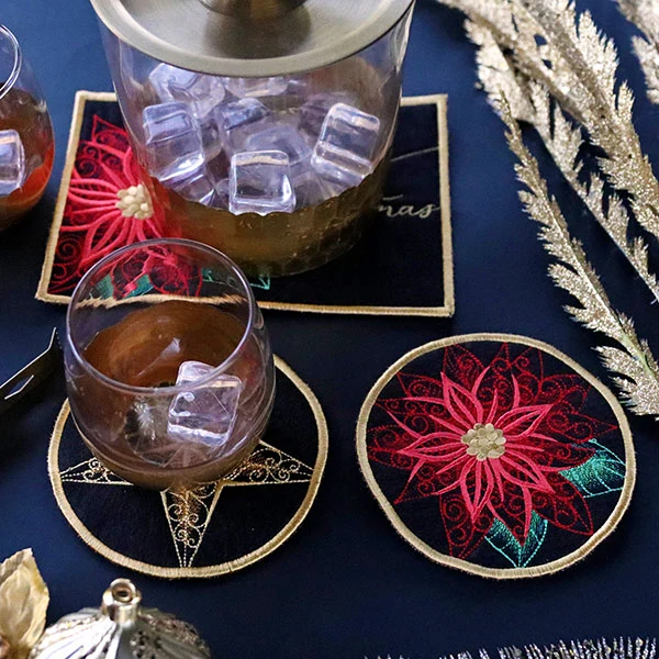 Festive Flair Coaster – Poinsettia (In-the-Hoop) - Image 2
