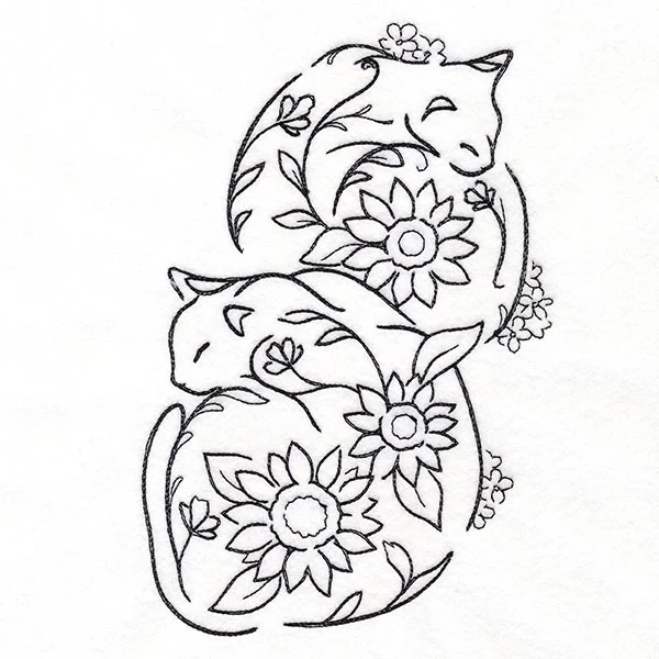Floral Feline - Curled Up Kitties - Image 2