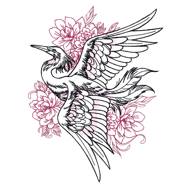 Graceful Heron and Blooms