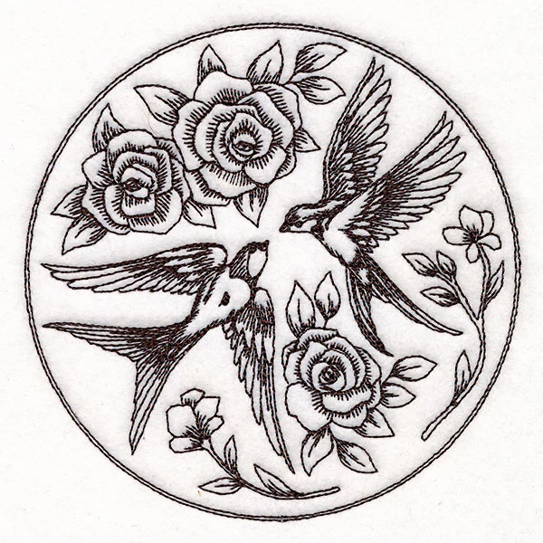 Intricate Swallows and Blooms - Image 4