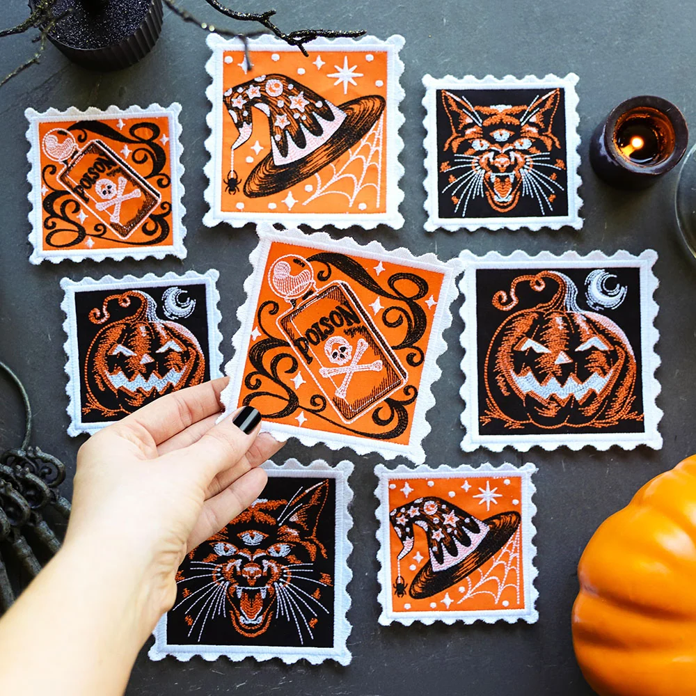 Retro Halloween Stamp Coaster - Jack o' Lantern (In-the-Hoop) - Image 3