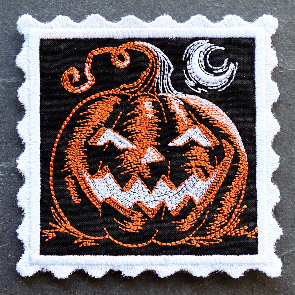 Retro Halloween Stamp Coaster - Jack o' Lantern (In-the-Hoop) - Image 4