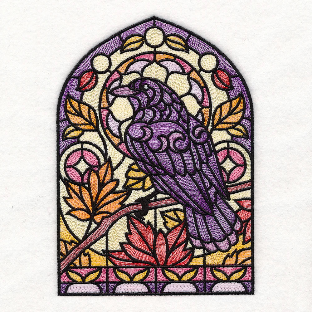 Stained Glass Fall Raven - Perched - Image 5