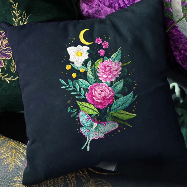 Starry Night Luna Moth & Blooms - Image 6
